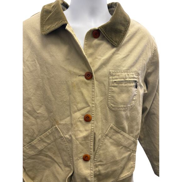 VTG LL Bean Chore Barn Work Coat Jacket Womens XL Tan Brown Lined Flannel Wool - Picture 2 of 8